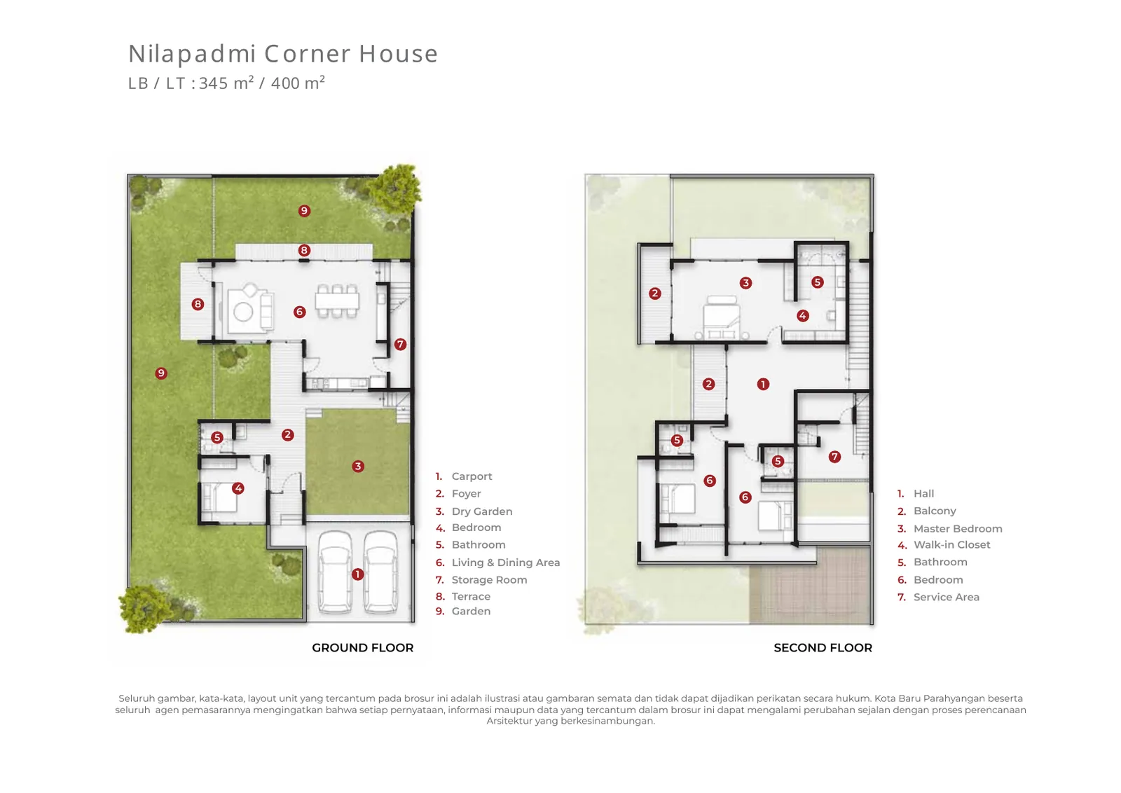 Denah Nilapadmi Corner House — Cluster Nilapadmi Kota Baru Parahyangan